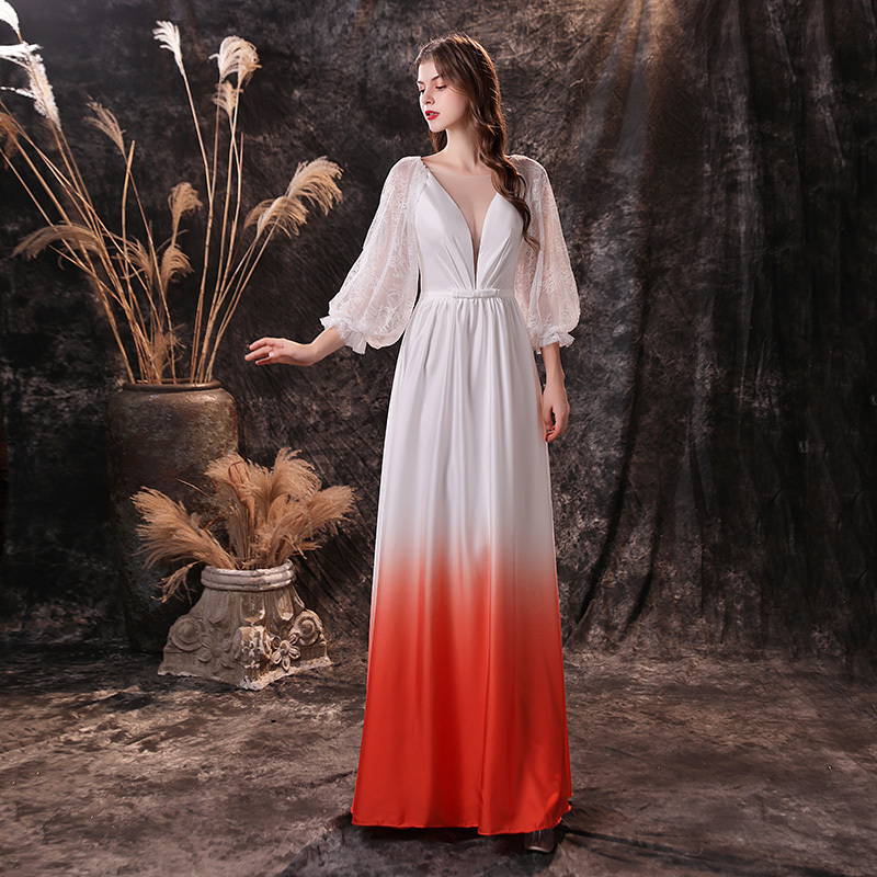 ladies puffy sleeves evening dress