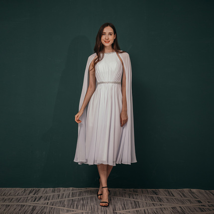 draped light shawl evening dress