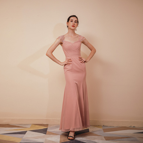 glamour pink slim evening dress