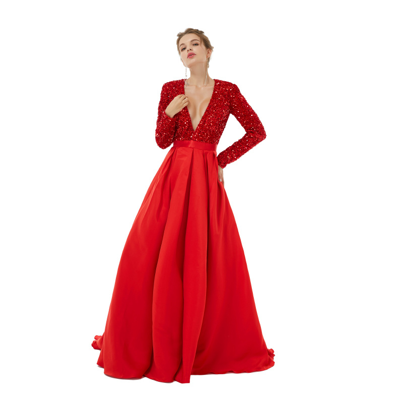 sexy red high slit evening dress