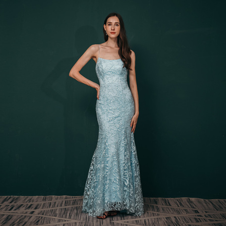 elegant sky blue evening dress