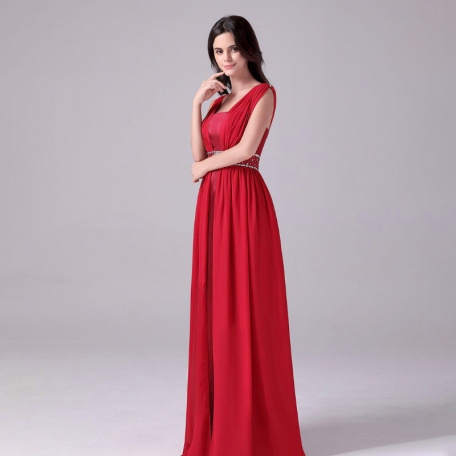 date red straight drape evening dress
