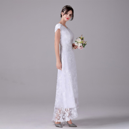 fashionable white embroidery evening dress