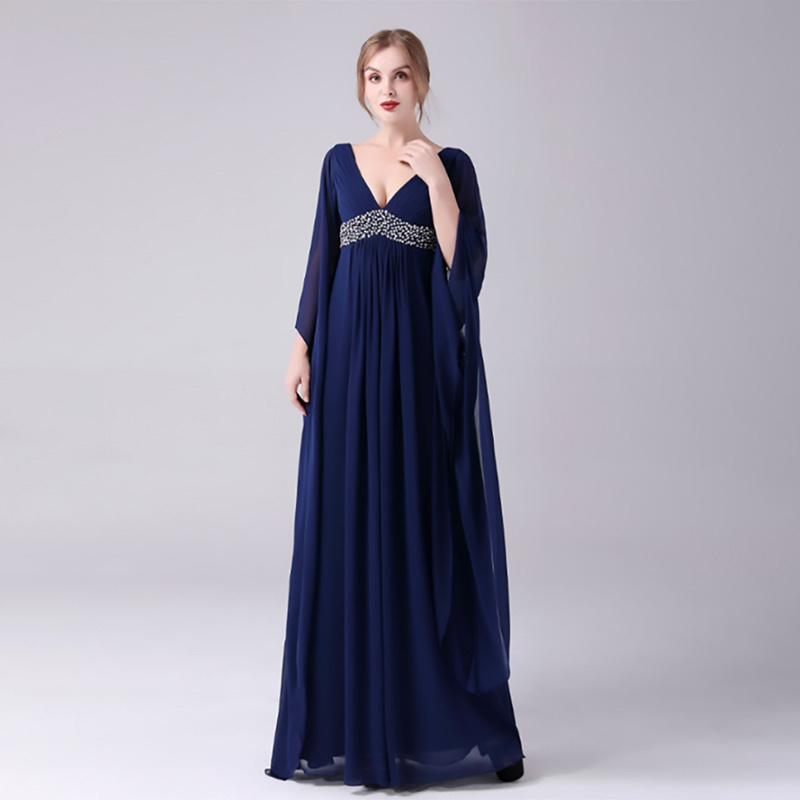 ladies pleated chiffon evening dress