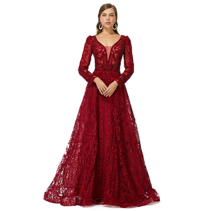 latest design red luxurious evening dress