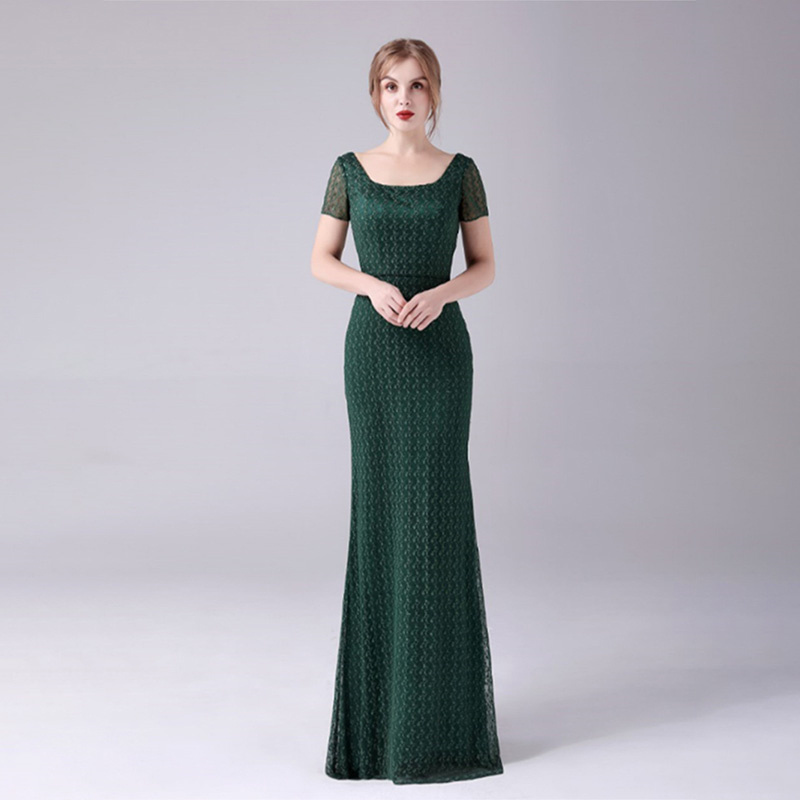 fashionable deep green evening dress