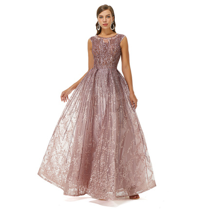 pink court style evening dress