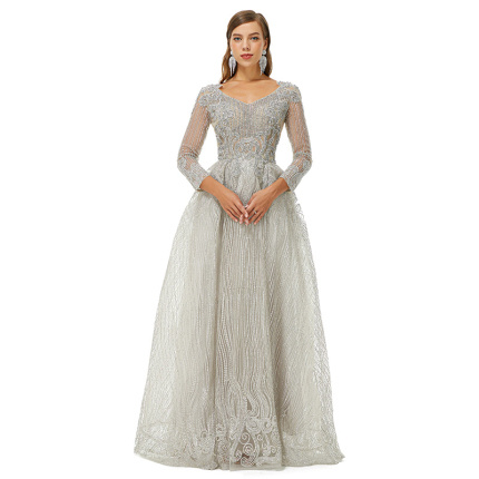 fashion silver grey evening dress