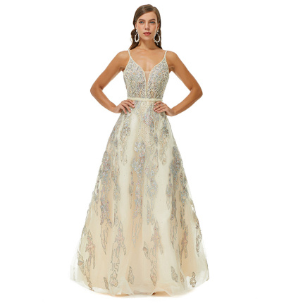 fashion champagne silver evening dress