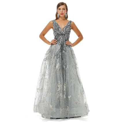 butterfly pattern embroidery evening dress