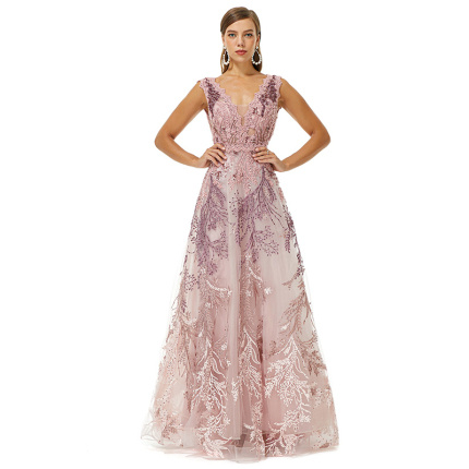 women's feather embroidery evening dress