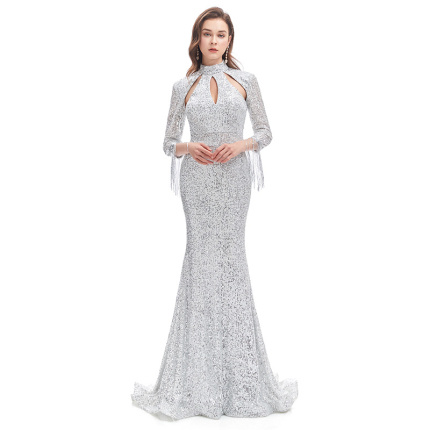 ladies silver noble evening dress