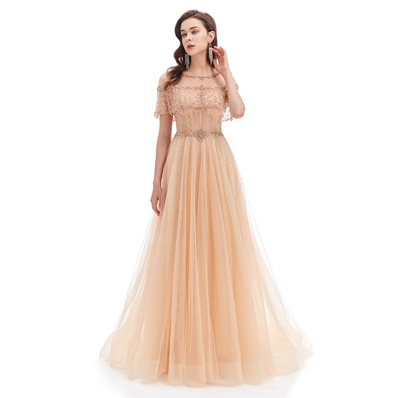 light tulle embroidered evening dress