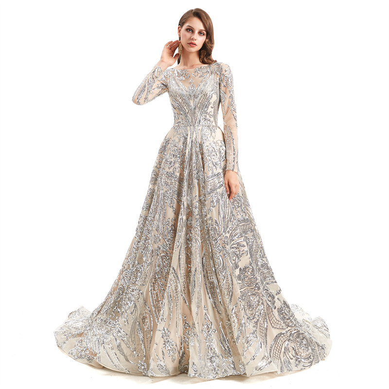 stylish champagne silver evening dress