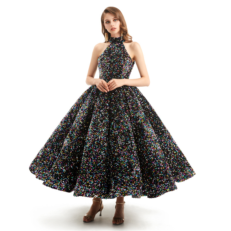 latest colored black evening dress