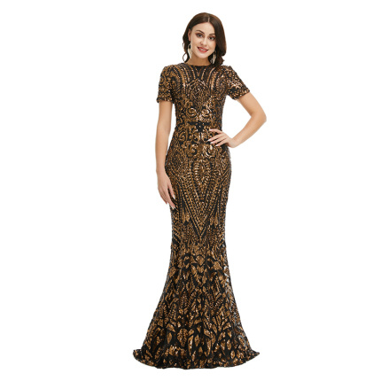 classical black gold evening dress