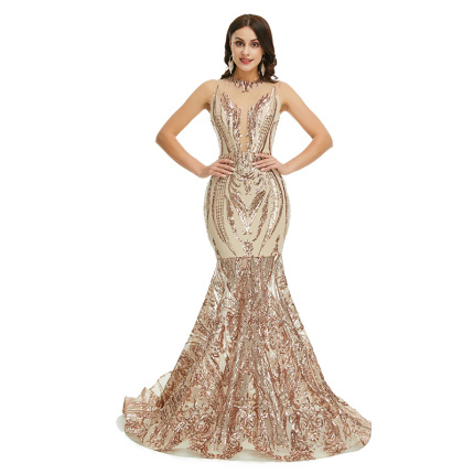 champagne slim o neck evening dresses