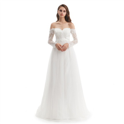 simple white jacquard evening dress