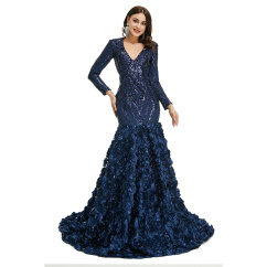 dark blue long evening dress
