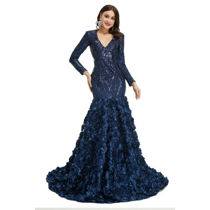 dark blue long evening dress