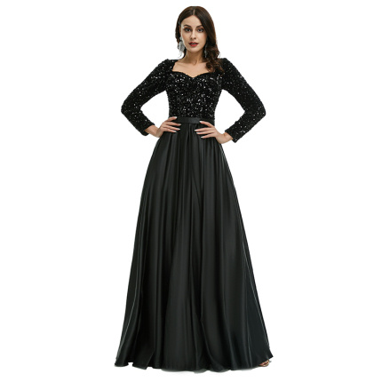 fashion long sleeve sequin evening dress