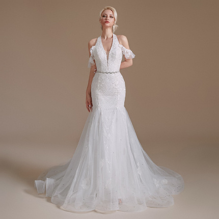 ladies white gauze evening dress