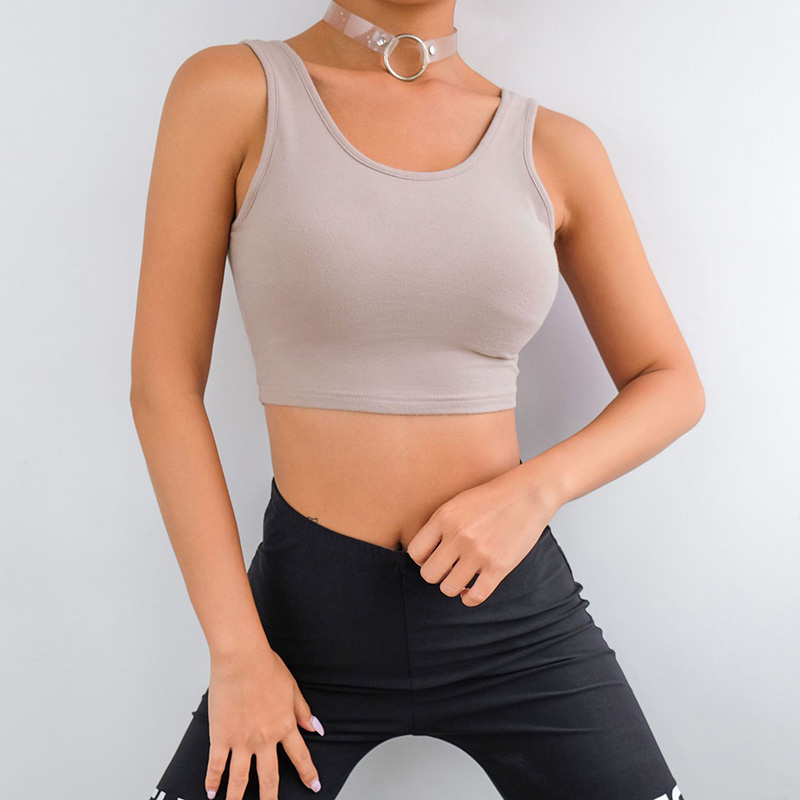 gray fitted crop tank top for women