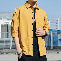 yellow summer half sleeve dress shirts