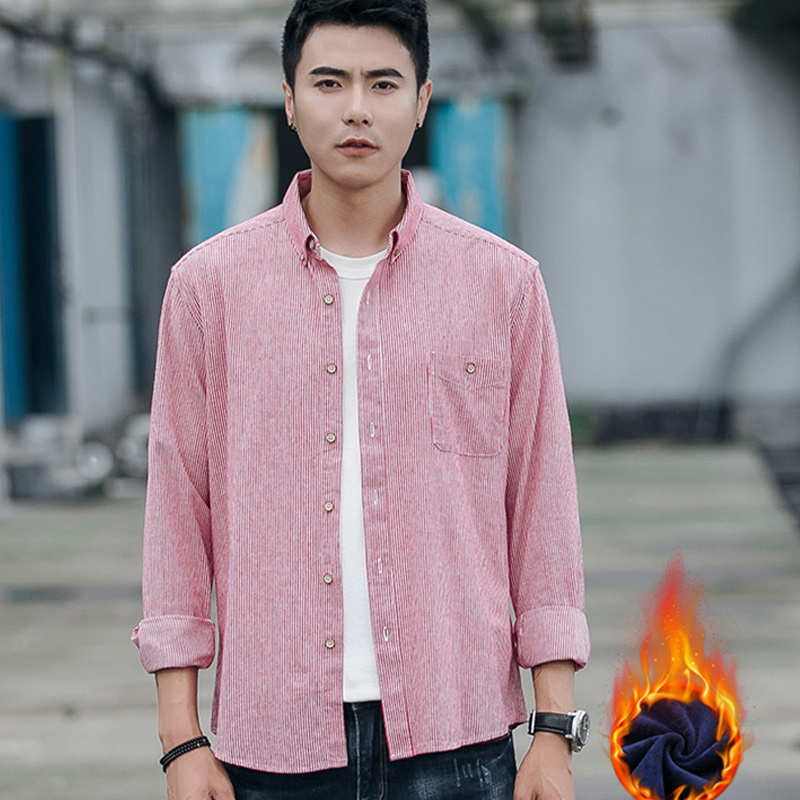 red striped fleece dress shirt