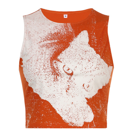 orange round neck tank top