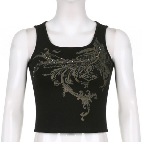 round neck black shoulder strap tank tops