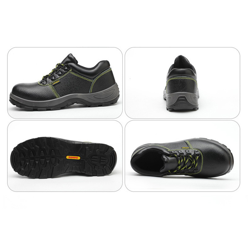 steel toe leather black safety working shoes