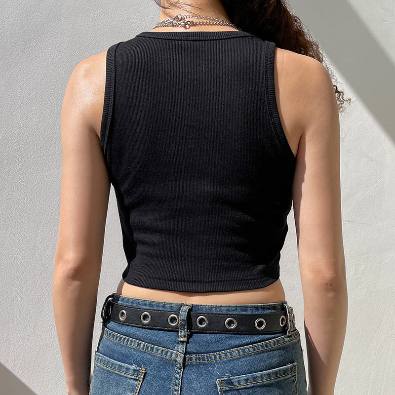 black raceback crop tank top