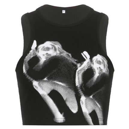 round neck tank tops black