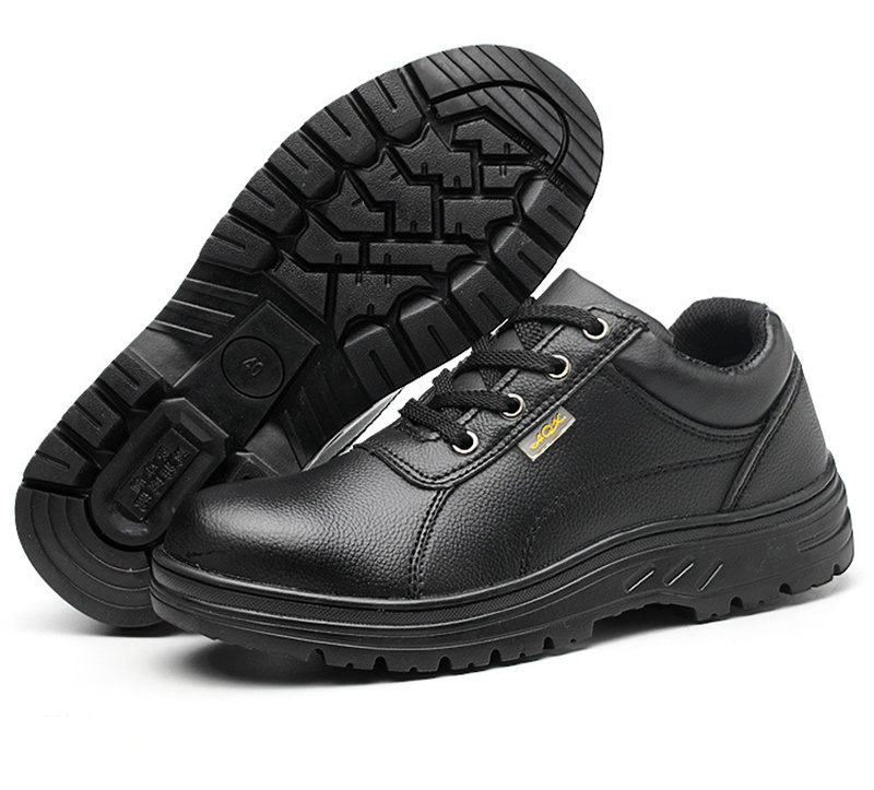 black leather safety shoes for women