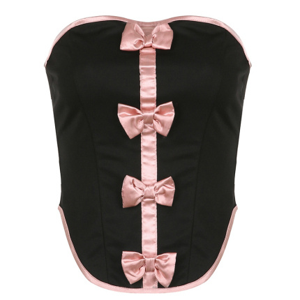 pink bow tie lace up tank top