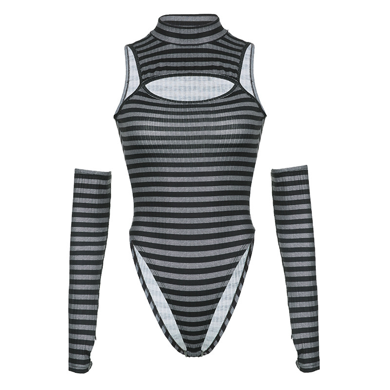 women fashion striped gray bodysuit