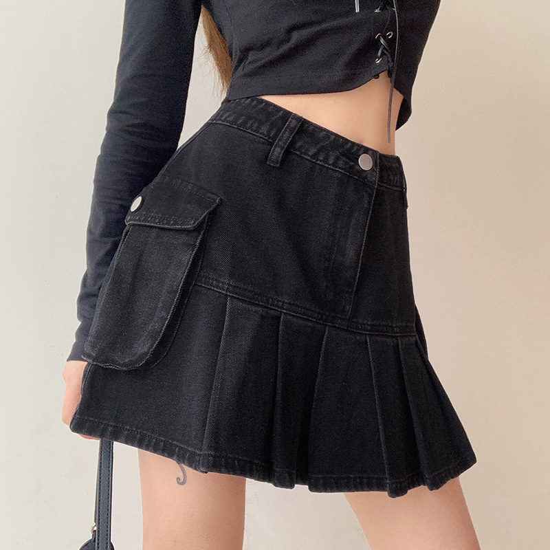 denim black mini skirt