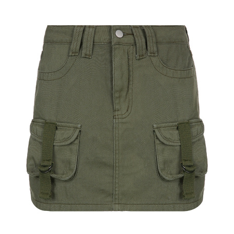 leisure army green short skirt