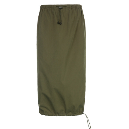 army green drawstring midi skirt