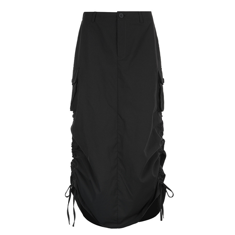 slim fit black drawstring skirt