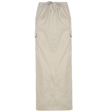 elegant khaki drawstring long skirt