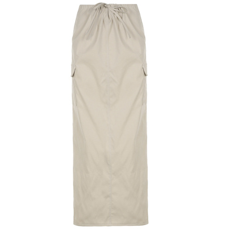 elegant khaki drawstring long skirt