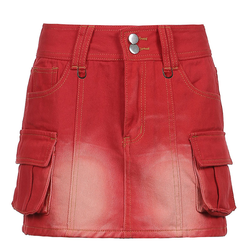 red fitted mini skirt