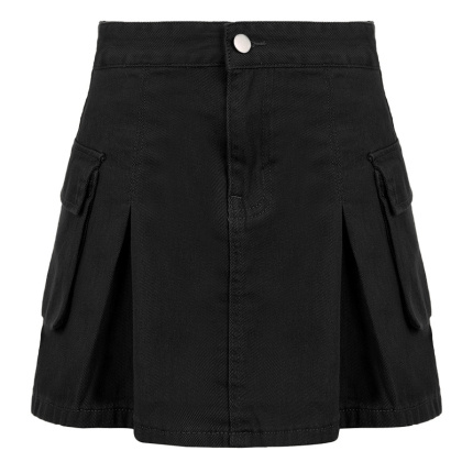 denim black stitching pleated skirts