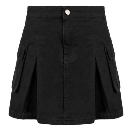 denim black stitching pleated skirts
