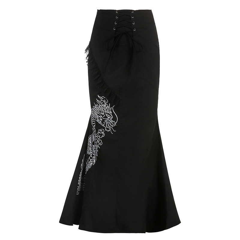 black fishtail maxi skirt