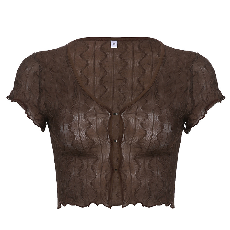 brown pleated t shirt