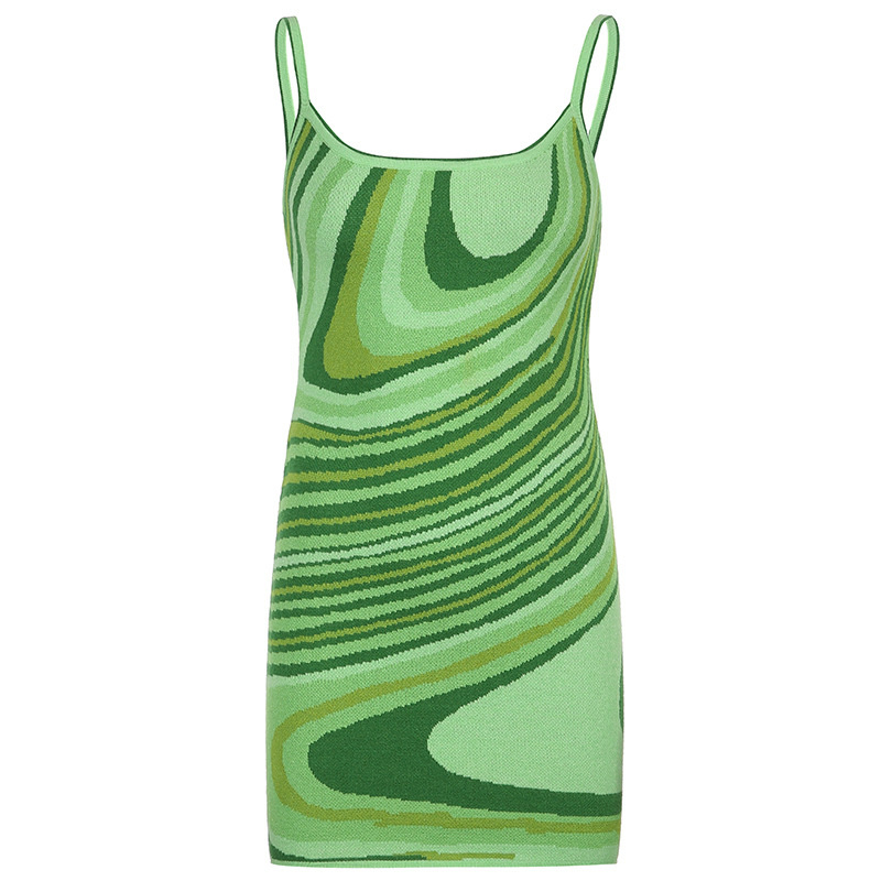 quality abstract print green dresses
