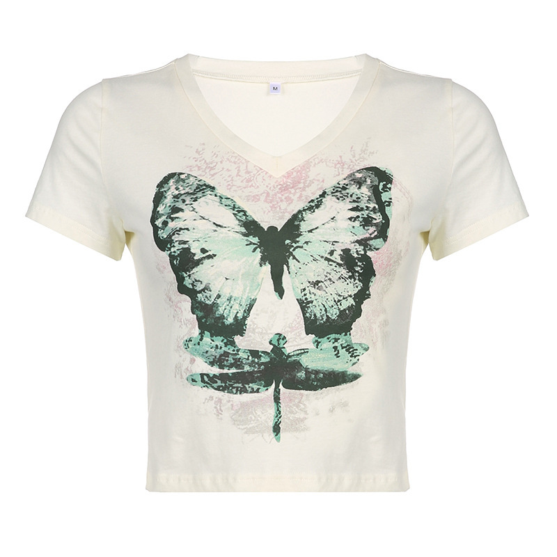 butterfly pattern short sleeve women